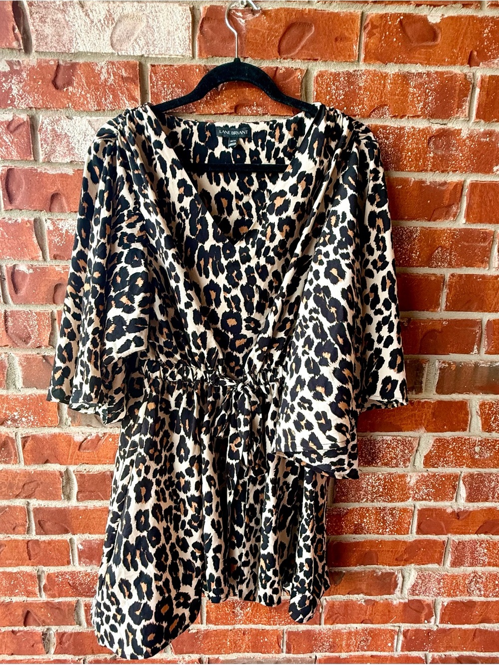 Lane Bryant Black and Beige Leopard Tie-Waist Blouse